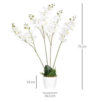 Plante artificielle orchidée H.0,75 m 4 branches 43 fleurs feuilles lichen grand réalisme pot inclus 3