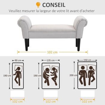 Banc banquette design contemporain accoudoirs courbés grand confort 102L x 31l x 51H cm gris clair 4