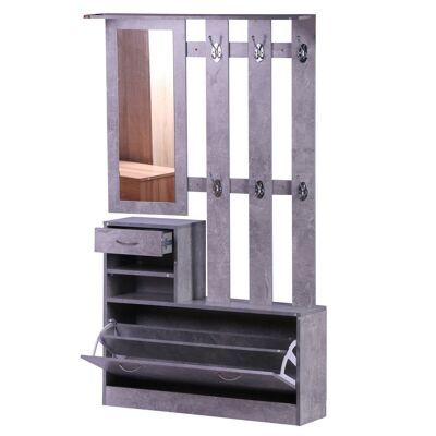 Conjunto de muebles de entrada de diseño contemporáneo: zapatero, espejo y panel de perchero tablero de partículas efecto cemento gris