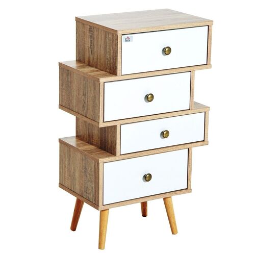 Meuble commode chiffonnier style scandinave 4 tiroirs coulissants 47 x 30 x 81 cm coloris blanc bois de chêne