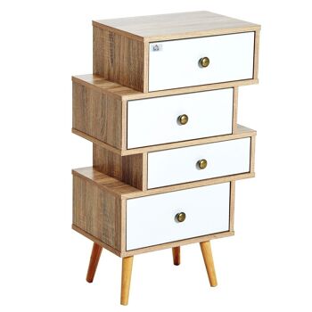 Meuble commode chiffonnier style scandinave 4 tiroirs coulissants 47 x 30 x 81 cm coloris blanc bois de chêne 1