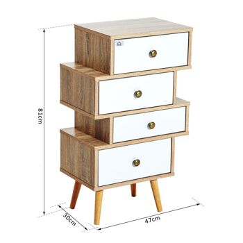 Meuble commode chiffonnier style scandinave 4 tiroirs coulissants 47 x 30 x 81 cm coloris blanc bois de chêne 3