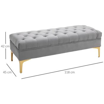 Banc banquette capitonnée style classique chic dim. 118L x 45l x 42H cm piètement métal doré velours 3