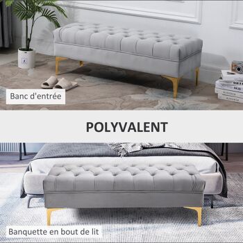 Banc banquette capitonnée style classique chic dim. 118L x 45l x 42H cm piètement métal doré velours 4