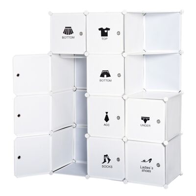 Armadio guardaroba cubico multi-storage 10 cubi + 2 ripiani + adesivi decorativi 111L x 47L x 145A cm bianco