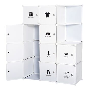 Armoire penderie cube multi-rangements 10 cubes + 2 étagères + autocollants décoratifs 111L x 47l x 145H cm blanc 1