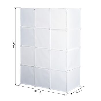 Armoire penderie cube multi-rangements 10 cubes + 2 étagères + autocollants décoratifs 111L x 47l x 145H cm blanc 3