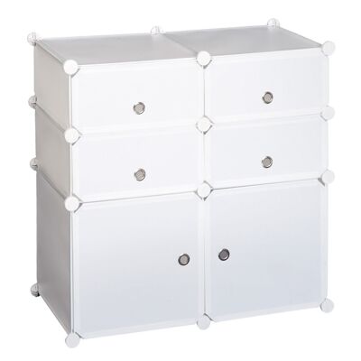 Shoe rack cabinet 3 levels 6 plastic compartments + decorative stickers 75L x 37W x 73H cm white