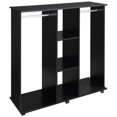 Closet wardrobe mobile storage unit 6 wheels 120L x 40W x 128H cm particle board black wood look