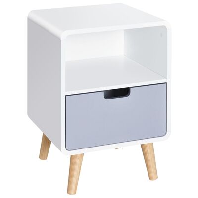 Bedside table Scandinavian design 40L x 38W x 58H cm drawer + niche solid wood pine MDF white blue gray