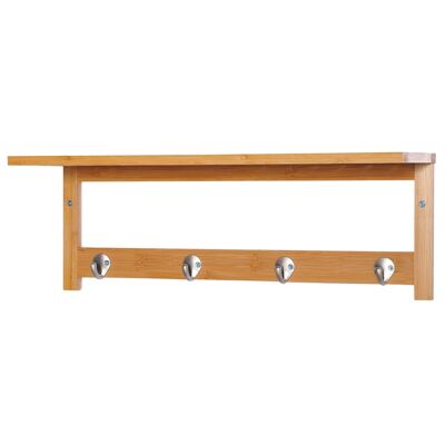 Wall-mounted coat rack wall-mounted wardrobe shelf 50L x 16W x 17.5H cm 4 hooks fixing kit supplied natural bamboo