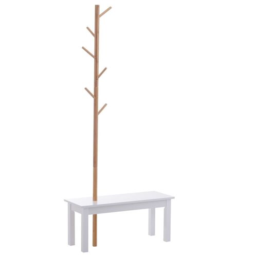 HOMCOM Banc porte-manteaux 2 en 1 design contemporain cosy dim. 80L x 30l x 180H cm MDF blanc bois massif bambou