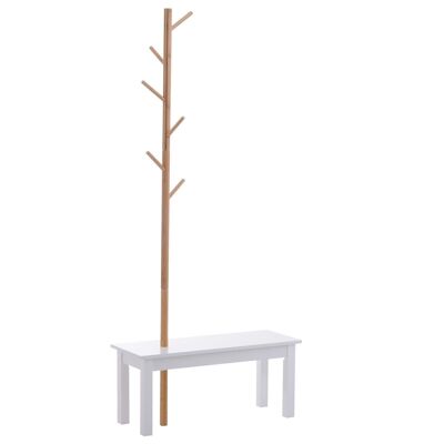 HOMCOM Coat rack bench 2 in 1 cozy contemporary design dim. 80L x 30W x 180H cm MDF white solid wood bamboo