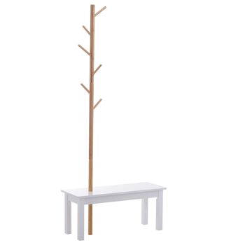 HOMCOM Banc porte-manteaux 2 en 1 design contemporain cosy dim. 80L x 30l x 180H cm MDF blanc bois massif bambou 1