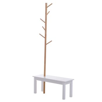 HOMCOM Banc porte-manteaux 2 en 1 design contemporain cosy dim. 80L x 30l x 180H cm MDF blanc bois massif bambou 2