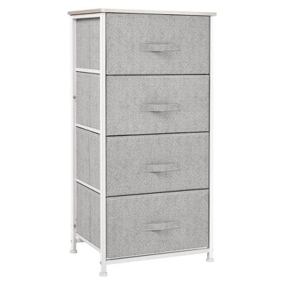 Chiffonier storage cabinet dim. 45L x 30W x 92H cm 4 gray non-woven drawers white metal structure light wood MDF top