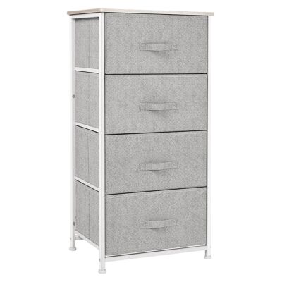 Mueble de almacenamiento Chiffonier Dim. 45L x 30W x 92H cm 4 cajones de tejido no tejido gris estructura de metal blanco tapa de MDF de madera clara