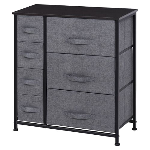 Meuble de rangement commode design 64L x 30l x 71H cm 7 tiroirs métal MDF non tissé noir