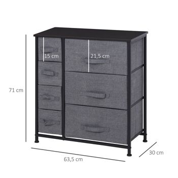 Meuble de rangement commode design 64L x 30l x 71H cm 7 tiroirs métal MDF non tissé noir 3