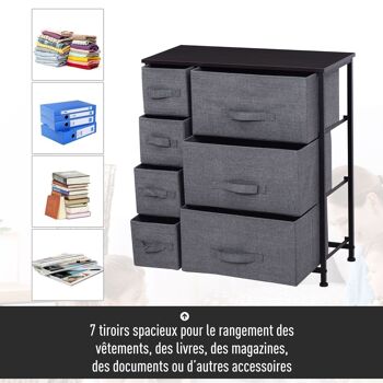 Meuble de rangement commode design 64L x 30l x 71H cm 7 tiroirs métal MDF non tissé noir 4