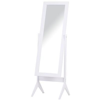 Spiegel mit verstellbarem Kippfuß, Maße: 47 L x 46 B x 148 H cm. Weißes MDF