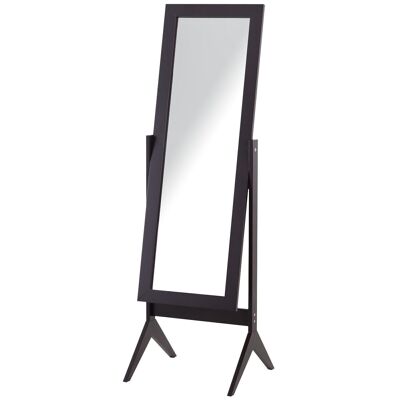 Spiegel mit verstellbarem Kippfuß, Maße: 47 L x 46 B x 148 H cm. Dunkelbraunes MDF