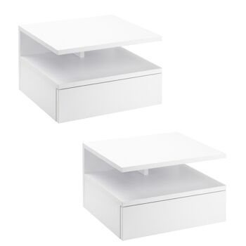 Lot de 2 tables de chevet murales - lot de 2 tables de nuit - tiroir coulissant, niche, plateau - panneaux particules 1