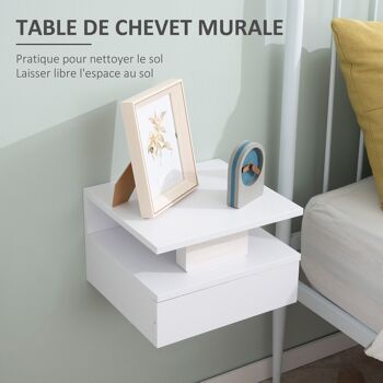 Lot de 2 tables de chevet murales - lot de 2 tables de nuit - tiroir coulissant, niche, plateau - panneaux particules 4