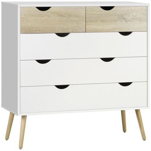 Commode 5 tiroirs design scandinave meuble de rangement chambre panneau de particules 99 x 39 x 101 cm blanc aspect chêne clair