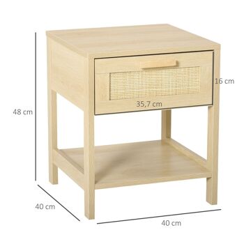 Table de chevet tiroir et étagère cannage en rotin dim. 40L x 40l x 48H cm MDF aspect bois clair 3