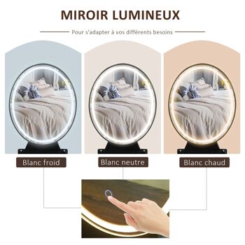 Coiffeuse design - miroir LED intégré - 2 tiroirs + 1 organisateur - tabouret inclus - métal noir MDF 4