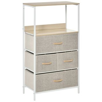 Commode meuble de rangement chiffonnier 4 tiroirs amovibles 1 étagère 58 x 29 x 103 cm gris blanc 1