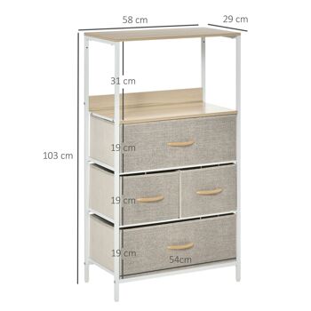 Commode meuble de rangement chiffonnier 4 tiroirs amovibles 1 étagère 58 x 29 x 103 cm gris blanc 3