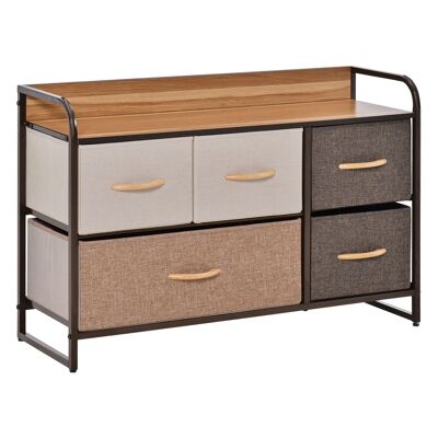Chest of drawers storage unit 5 drawers in fabric 87.5 x 29 x 58 cm Brown and beige