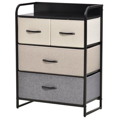 Chest of drawers storage unit with 4 fabric drawers 58 x 29 x 78.5 cm black gray ecru beige