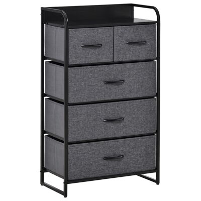 Chest of drawers storage unit 5 foldable fabric drawers 58 x 29 x 99 cm gray