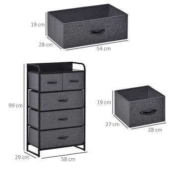 Commode meuble de rangement 5 tiroirs pliables en tissu 58 x 29 x 99 cm gris 3