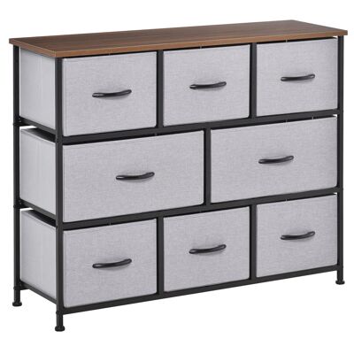 Commode meuble de rangement 8 tiroirs pliables en tissu 100 x 30 x 78,5 cm gris