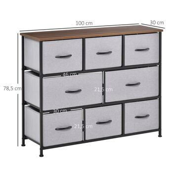 Commode meuble de rangement 8 tiroirs pliables en tissu 100 x 30 x 78,5 cm gris 3