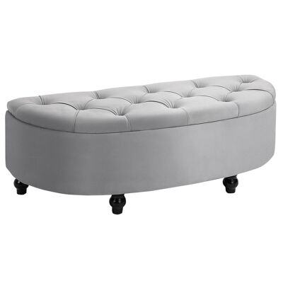 2-in-1 chest storage pouf - classic chic padded half-circle design pouf - black rubberwood legs with gray velvet covering