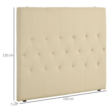 Tête de lit capitonnée - tête de lit rembourrée - dim. 150L x 120H cm - épaisseur 7 cm - MDF coton polyester beige 3