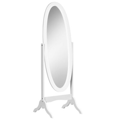 Shabby chic style oval foot mirror adjustable tilt dim. 47L x 45W x 154H cm White MDF