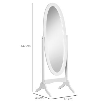 Miroir à pied ovale style shabby chic inclinaison réglable dim. 47L x 45l x 154H cm MDF blanc 3