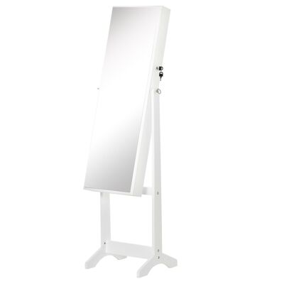 Gabinete de joyería con espejo de paseo de almacenamiento múltiple cerradura de inclinación ajustable Dimensión 46L x 36.5W x 151.5H cm MDF blanco