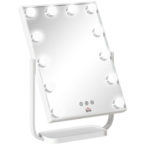 Miroir maquillage Hollywood lumineux LED tactile - 3 modes éclairage, inclinable, adaptateur - métal blanc verre