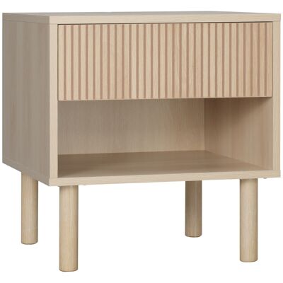 Table de chevet table de nuit design Urban Craft - tiroir coulissant, niche - piètement cylindrique - panneaux particules aspect bois clair