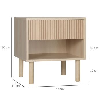 Table de chevet table de nuit design Urban Craft - tiroir coulissant, niche - piètement cylindrique - panneaux particules aspect bois clair 3