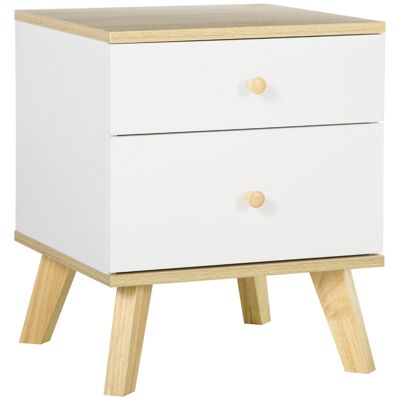 Bedside table with 2 drawers scandinavian white and wood effect - dim. 40L x 40W x 49H cm