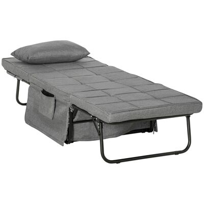Poltrona relax pouf divano letto aggiunto 4 in 1 schienale reclinabile 5 livelli poggiapiedi ribaltabile struttura in acciaio nero poliestere grigio