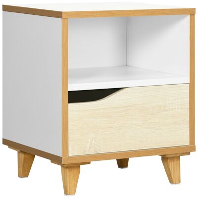 Comodino di design scandinavo - cassetto, nicchia - pannelli bianchi in MDF con aspetto legno chiaro